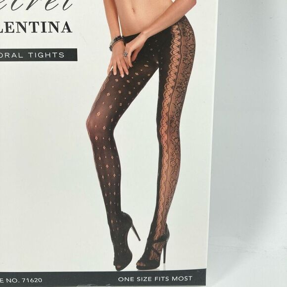 Secret Valentina Women’s Black Split Nylon Spandex Floral Tights OSFM - Picture 3 of 7